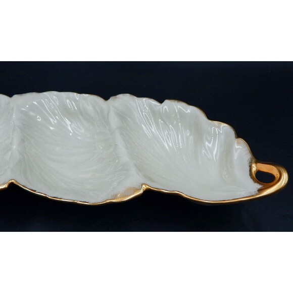 Lenox Tripoli Leaf Three Section Serving Dish Platter 24K Gold Trim Relish USA - Picture 5 of 11